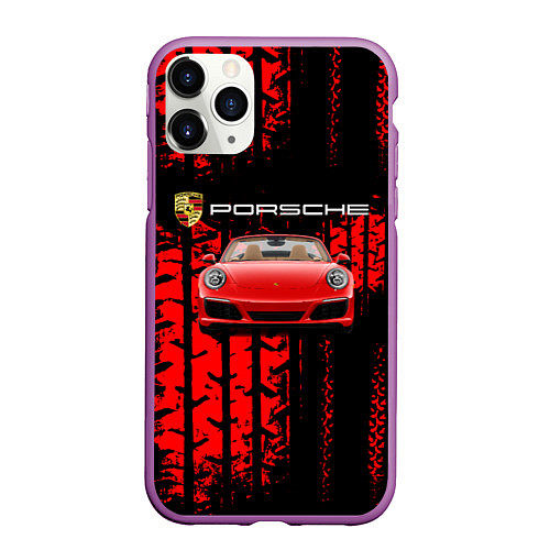 Чехол iPhone 11 Pro матовый Porsche - авто / 3D-Фиолетовый – фото 1