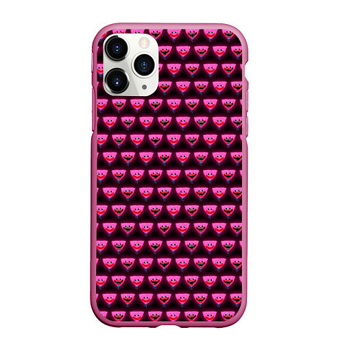 Чехол iPhone 11 Pro матовый Poppy Playtime - Kissy Missy Pattern - Huggy Wuggy / 3D-Малиновый – фото 1