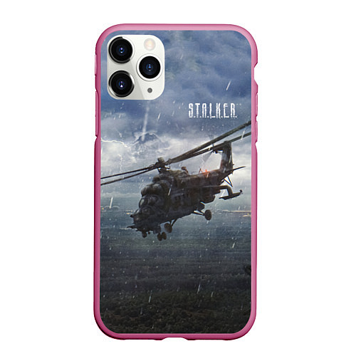 Чехол iPhone 11 Pro матовый STALKER Вертолёт Над Зоной / 3D-Малиновый – фото 1