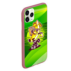 Чехол iPhone 11 Pro матовый Банан катится на скейте, цвет: 3D-малиновый — фото 2