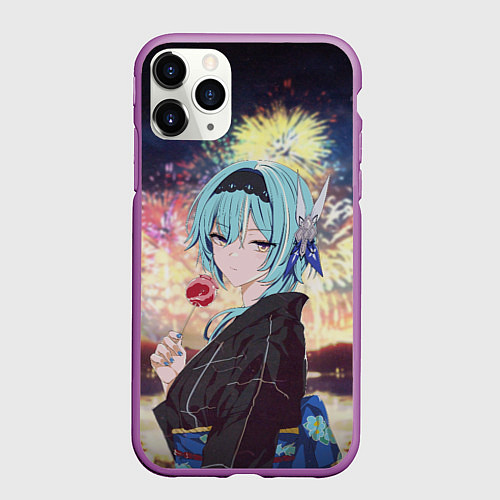 Чехол iPhone 11 Pro матовый Genshin Impact - Eula Inazuma / 3D-Фиолетовый – фото 1