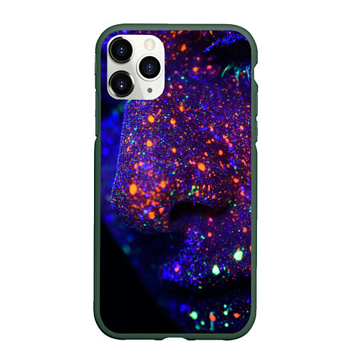 Чехол iPhone 11 Pro матовый Силуэт лица из мазков красок / 3D-Темно-зеленый – фото 1