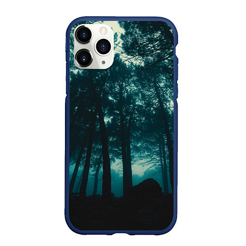 Чехол iPhone 11 Pro матовый Тёмный лес на закате / 3D-Тёмно-синий – фото 1