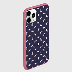 Чехол iPhone 11 Pro матовый Гуси на синем паттерн, цвет: 3D-малиновый — фото 2