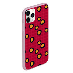 Чехол iPhone 11 Pro матовый Черно-желтые пятна на красном клетчатом фоне, цвет: 3D-розовый — фото 2