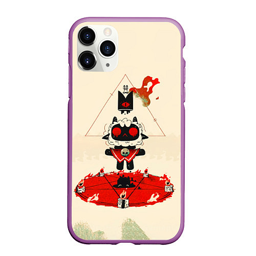 Чехол iPhone 11 Pro матовый Cult of the lamb art / 3D-Фиолетовый – фото 1