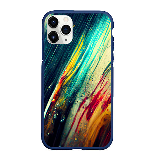 Чехол iPhone 11 Pro матовый Темные и яркие потеки краски / 3D-Тёмно-синий – фото 1