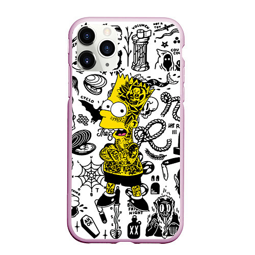 Чехол iPhone 11 Pro матовый Барт Симпсон весь в татухах - Hype / 3D-Розовый – фото 1