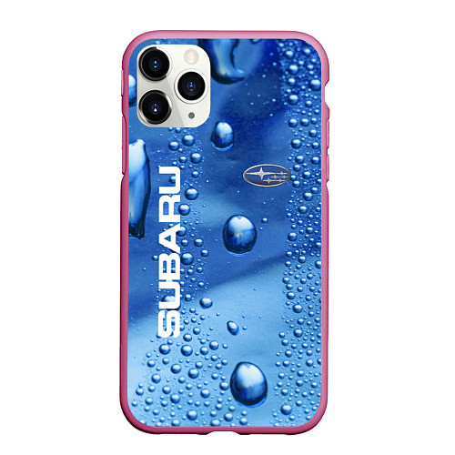 Чехол iPhone 11 Pro матовый Subaru - капли / 3D-Малиновый – фото 1