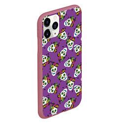 Чехол iPhone 11 Pro матовый Сахарные черепа на фиолетовом паттерн, цвет: 3D-малиновый — фото 2
