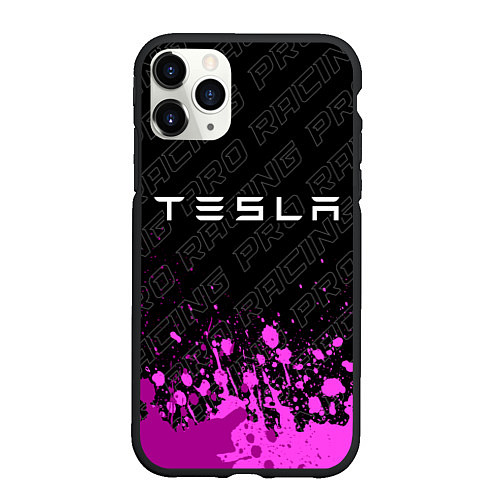 Чехол iPhone 11 Pro матовый Tesla pro racing: символ сверху / 3D-Черный – фото 1