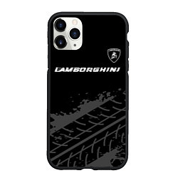 Чехол iPhone 11 Pro матовый Lamborghini speed на темном фоне со следами шин: с, цвет: 3D-черный