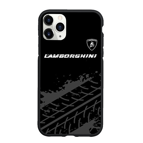 Чехол iPhone 11 Pro матовый Lamborghini speed на темном фоне со следами шин: с / 3D-Черный – фото 1