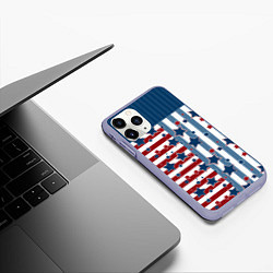 Чехол iPhone 11 Pro матовый Blue stars on a striped pattern, цвет: 3D-светло-сиреневый — фото 2