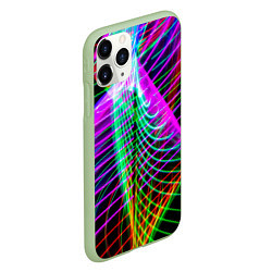 Чехол iPhone 11 Pro матовый Абстрактное множество неоновых лучей, цвет: 3D-салатовый — фото 2