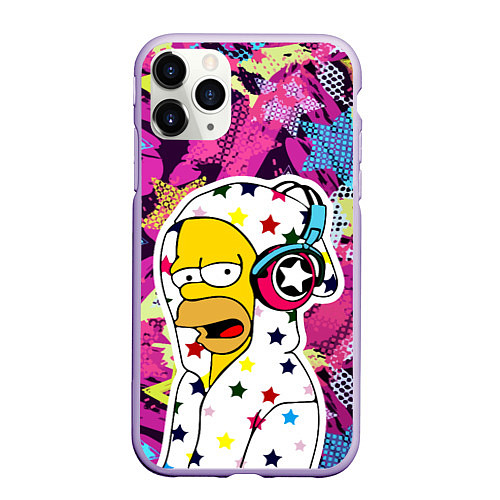 Чехол iPhone 11 Pro матовый Гомер Симпсон в звёздном балахоне! / 3D-Светло-сиреневый – фото 1