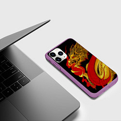 Чехол iPhone 11 Pro матовый Японский Золотой Дракон, цвет: 3D-фиолетовый — фото 2
