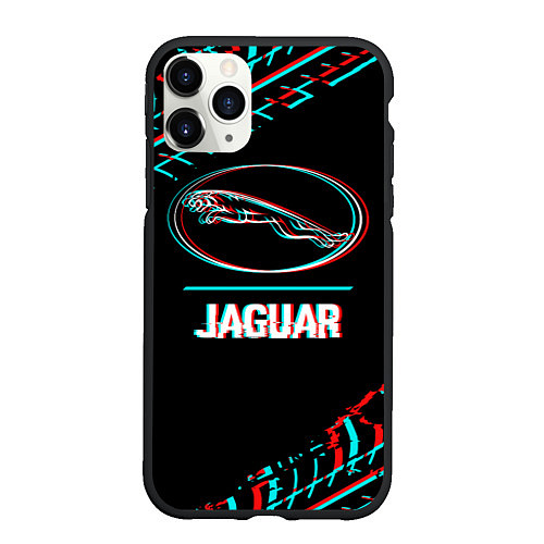 Чехол iPhone 11 Pro матовый Значок Jaguar в стиле glitch на темном фоне / 3D-Черный – фото 1