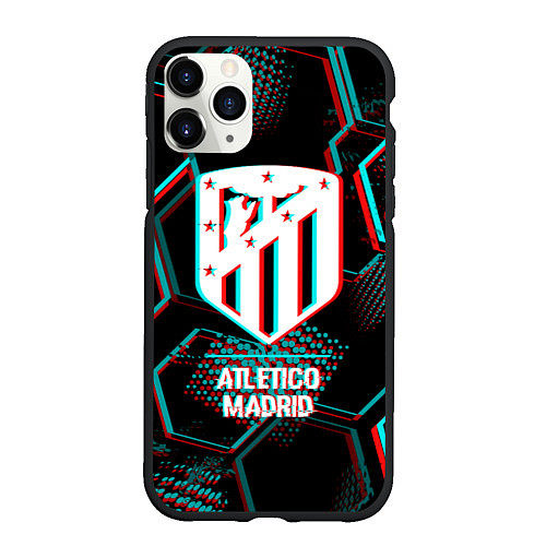 Чехол iPhone 11 Pro матовый Atletico Madrid FC в стиле glitch на темном фоне / 3D-Черный – фото 1