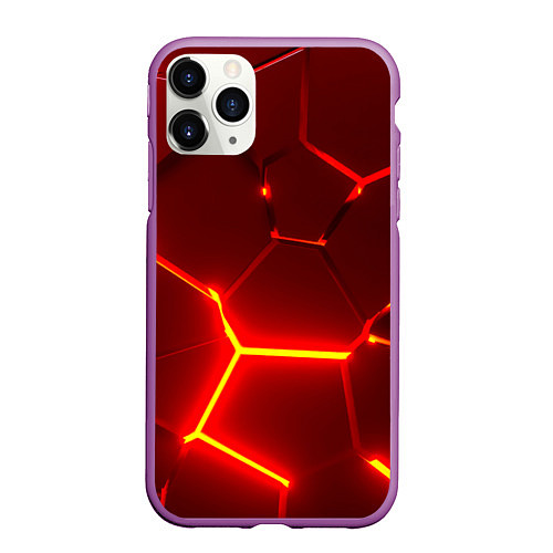 Чехол iPhone 11 Pro матовый Красные неоновые геометрические плиты / 3D-Фиолетовый – фото 1