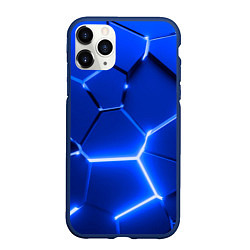 Чехол iPhone 11 Pro матовый Синие неоновые геометрические плиты