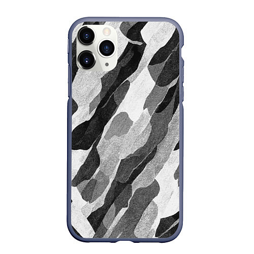 Чехол iPhone 11 Pro матовый Зимник - камуфляж зимний косой / 3D-Серый – фото 1