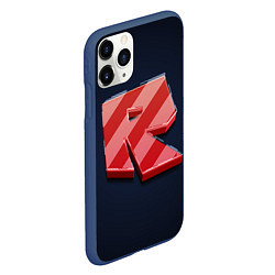 Чехол iPhone 11 Pro матовый Roblox red - Роблокс полосатый логотип, цвет: 3D-тёмно-синий — фото 2