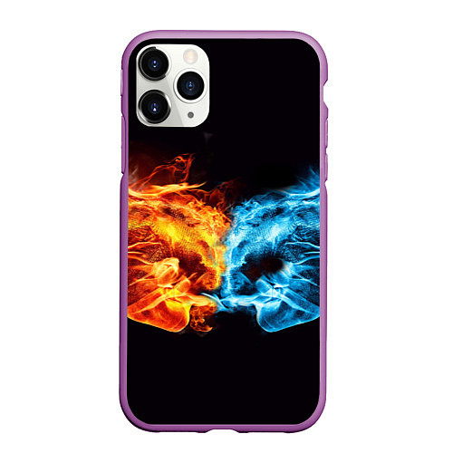 Чехол iPhone 11 Pro матовый Вода и огонь - два кулака Brofist / 3D-Фиолетовый – фото 1