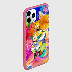 Чехол iPhone 11 Pro матовый Гомер Симпсон и клоун Красти едут на детском велос, цвет: 3D-малиновый — фото 2