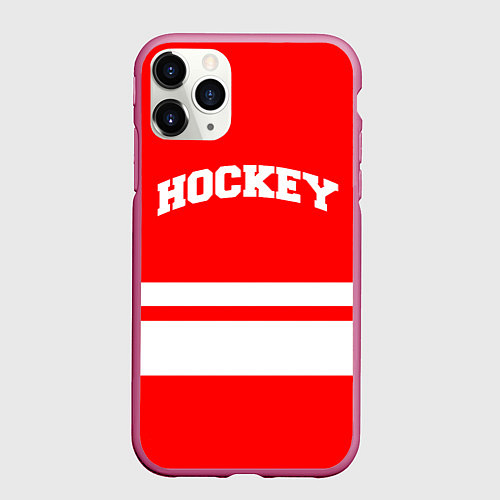 Чехол iPhone 11 Pro матовый Hockey - две волосы / 3D-Малиновый – фото 1