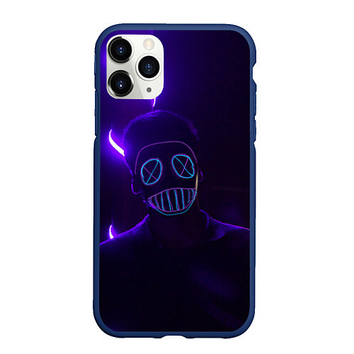 Чехол iPhone 11 Pro матовый Неоновый анонимус во тьме / 3D-Тёмно-синий – фото 1