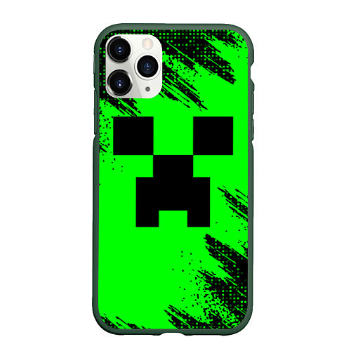 Чехол iPhone 11 Pro матовый Minecraft squares / 3D-Темно-зеленый – фото 1