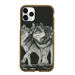 Чехол iPhone 11 Pro матовый Три волка, цвет: 3D-коричневый