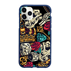 Чехол iPhone 11 Pro матовый Тату алмаза и черепа, цвет: 3D-тёмно-синий