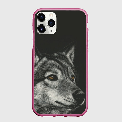Чехол iPhone 11 Pro матовый Спокойный серый волк / 3D-Малиновый – фото 1