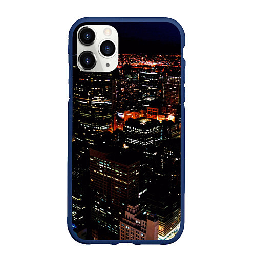 Чехол iPhone 11 Pro матовый Ночной город - вид с высоты / 3D-Тёмно-синий – фото 1