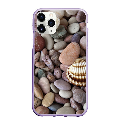 Чехол iPhone 11 Pro матовый Морские камни и ракушки / 3D-Светло-сиреневый – фото 1