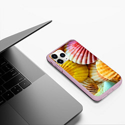 Чехол iPhone 11 Pro матовый Разноцветные створки океанских раковин, цвет: 3D-розовый — фото 2