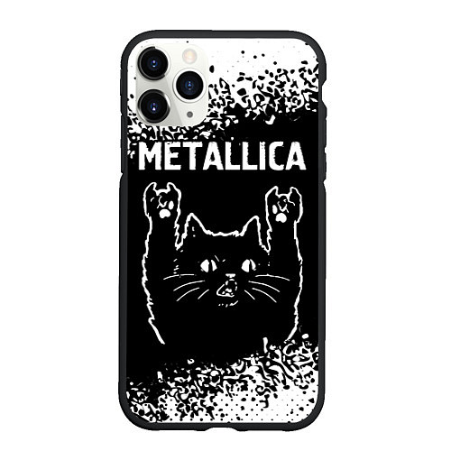 Чехол iPhone 11 Pro матовый Группа Metallica и рок кот / 3D-Черный – фото 1