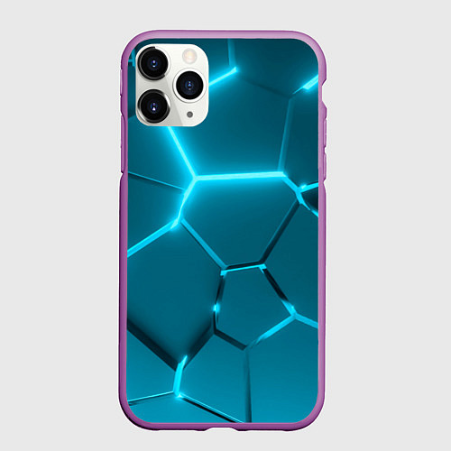 Чехол iPhone 11 Pro матовый Ледяные неоновые геометрические плиты / 3D-Фиолетовый – фото 1