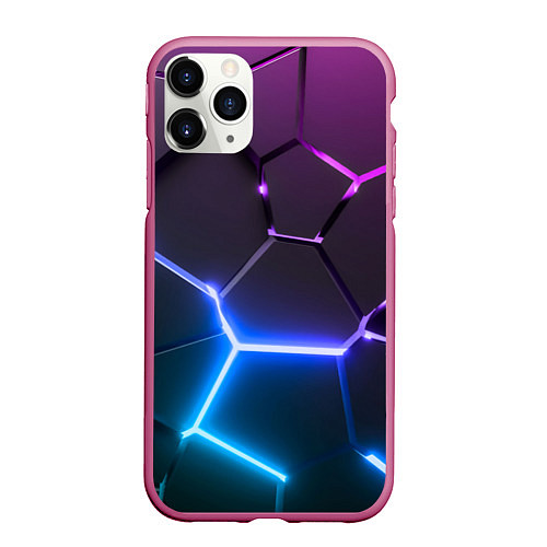 Чехол iPhone 11 Pro матовый Фиолетовый градиент - неоновые геометрические плит / 3D-Малиновый – фото 1
