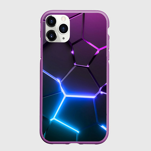 Чехол iPhone 11 Pro матовый Фиолетовый градиент - неоновые геометрические плит / 3D-Фиолетовый – фото 1