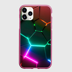 Чехол iPhone 11 Pro матовый Радужный градиент неоновые геометрические плиты, цвет: 3D-малиновый