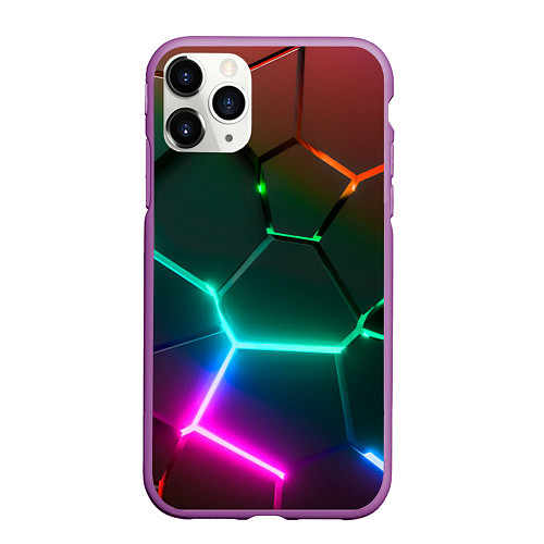 Чехол iPhone 11 Pro матовый Радужный градиент неоновые геометрические плиты / 3D-Фиолетовый – фото 1