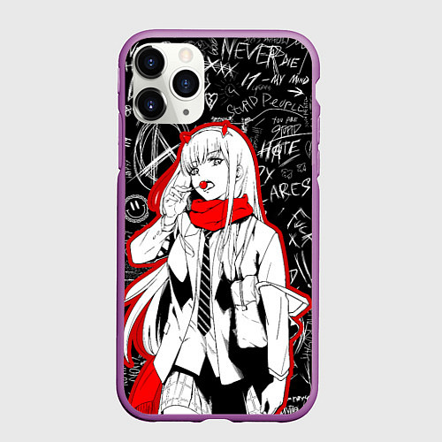 Чехол iPhone 11 Pro матовый Zero two с чупачупсом - любимый во франксе / 3D-Фиолетовый – фото 1