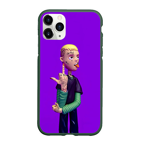 Чехол iPhone 11 Pro матовый Lil Peep На Фиолетовом Фоне / 3D-Темно-зеленый – фото 1