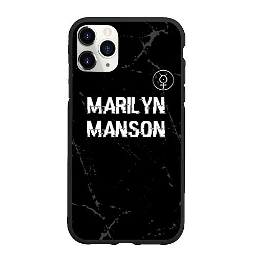 Чехол iPhone 11 Pro матовый Marilyn Manson glitch на темном фоне: символ сверх / 3D-Черный – фото 1