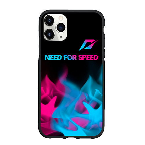 Чехол iPhone 11 Pro матовый Need for Speed - neon gradient: символ сверху / 3D-Черный – фото 1