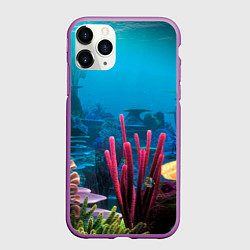 Чехол iPhone 11 Pro матовый Под водой - Underwater, цвет: 3D-фиолетовый