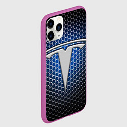 Чехол iPhone 11 Pro матовый Tesla - металлический логотип на сетке, цвет: 3D-фиолетовый — фото 2